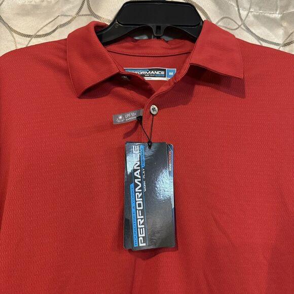 Roundtree & Yorke Men's Medium Red Performance Polo Shirt UPF 50 Golf NWT - Picture 2 of 7